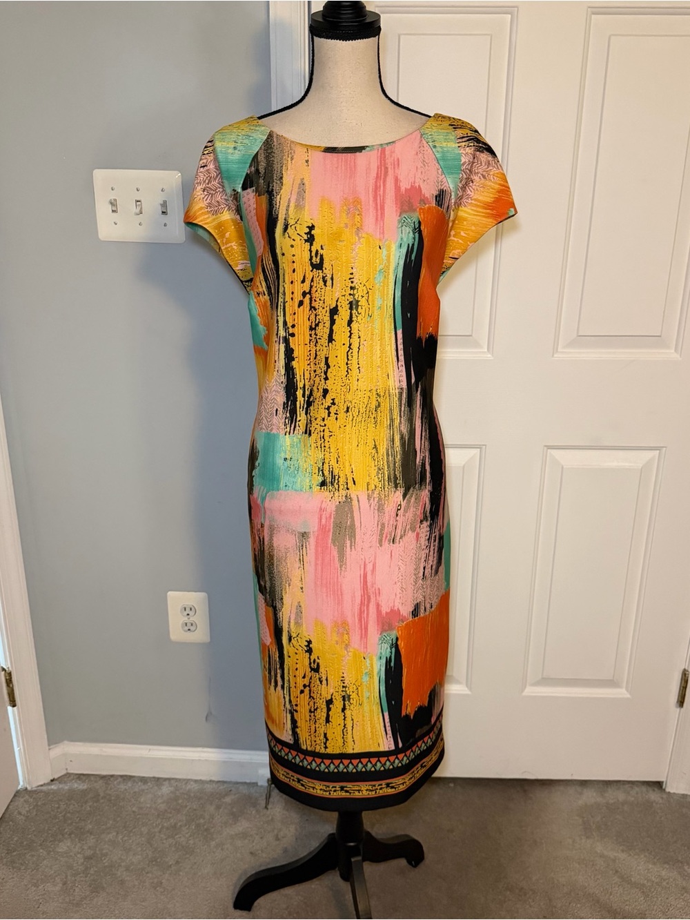 Beige by eci Multicolor Abstract Brushstroke Midi Dress